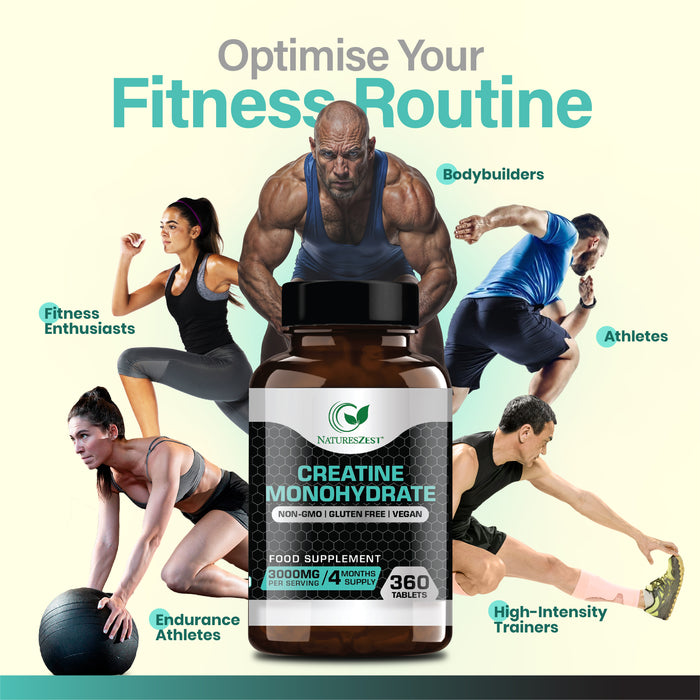 Creatine Tablets for Energy, Strength & Performance – High Strength Creatine Monohydrate 3000mg, 360 Tablets for Men & Women