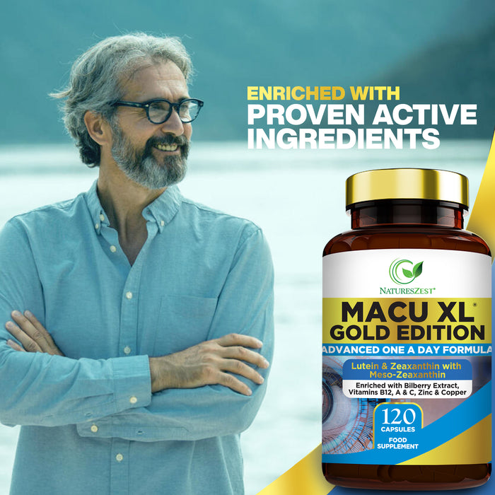 Premium Eye Supplement for Vision & Macular Health – Macu XL Gold Edition with Advanced Nutrient Complex, 120 Vegan Capsules