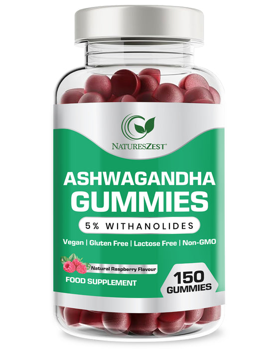 Premium Ashwagandha Gummies – 5% Withanolides, Natural Raspberry Flavour (150 Vegan Gummies)