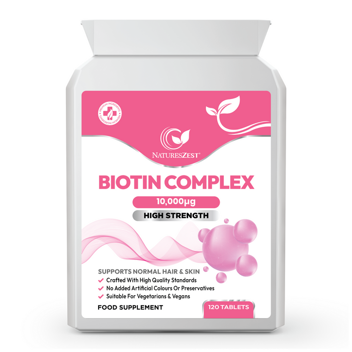 High Strength Biotin Complex 10,000MCG for Hair, Skin & Nails–10000mcg Vitamin B7, 120 Vegan Biotin Tablets