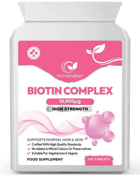 High Strength Biotin Complex 10,000MCG for Hair, Skin & Nails–10000mcg Vitamin B7, 120 Vegan Biotin Tablets