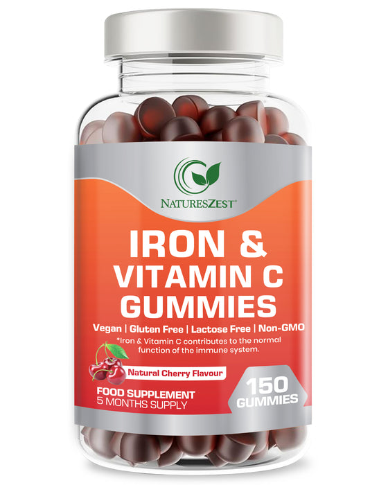 Iron & Vitamin C Gummies for Adults & Kids – Immune and Energy Support Supplement, 150 Vegan Capsules