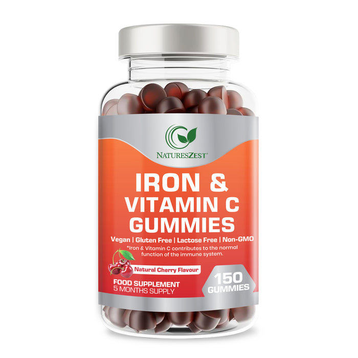 Iron & Vitamin C Gummies for Adults & Kids – Immune and Energy Support Supplement, 150 Vegan Capsules