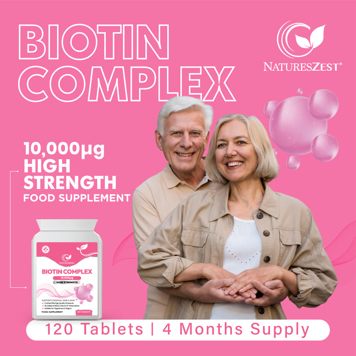Biotin Complex for Hair, Skin & Nail Health – High Strength 10,000µg Vitamin B7, 120 Vegan Biotin Tablets