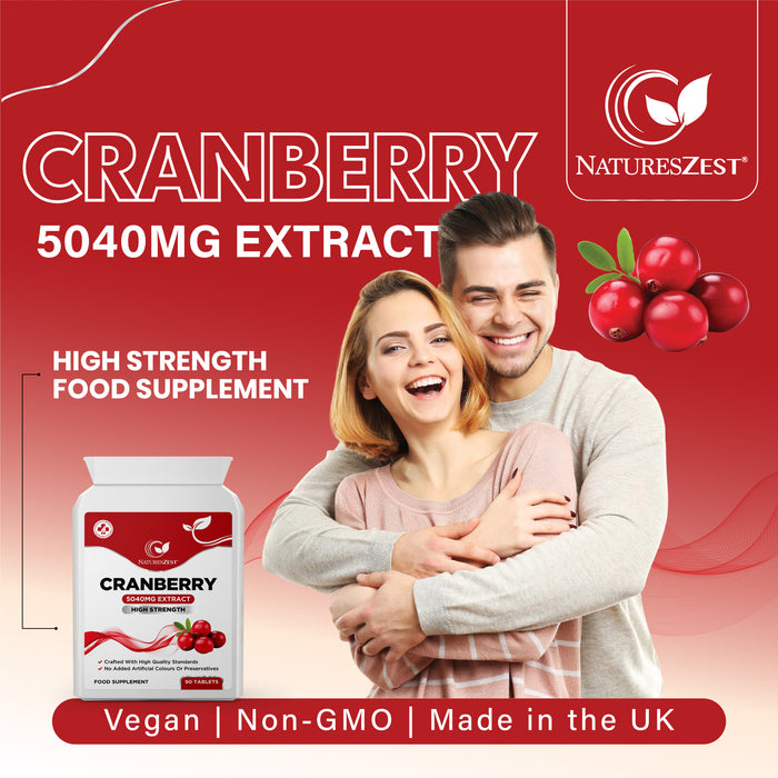 Cranberry Supplement for Urinary Tract & Bladder Support – High Strength Fruit Extract 5040mg, 90 Vegan Tablets