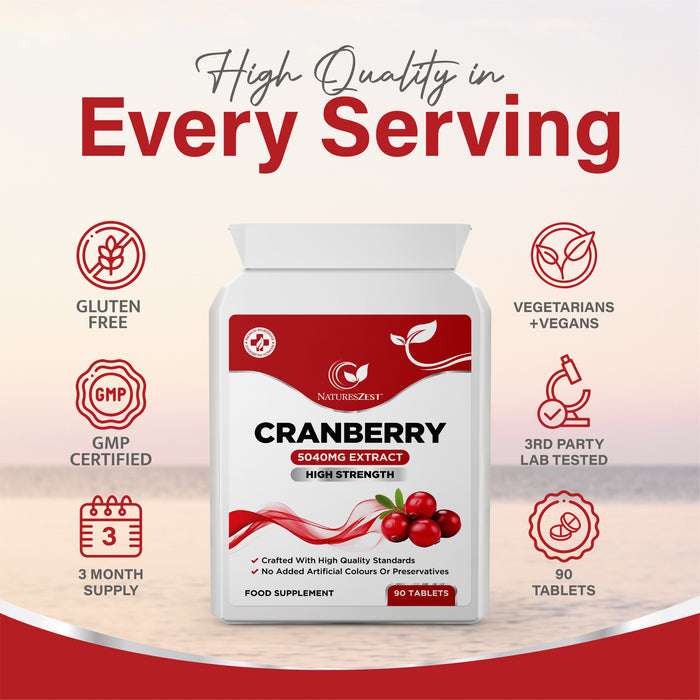 Cranberry Supplement for Urinary Tract & Bladder Support – High Strength Fruit Extract 5040mg, 90 Vegan Tablets