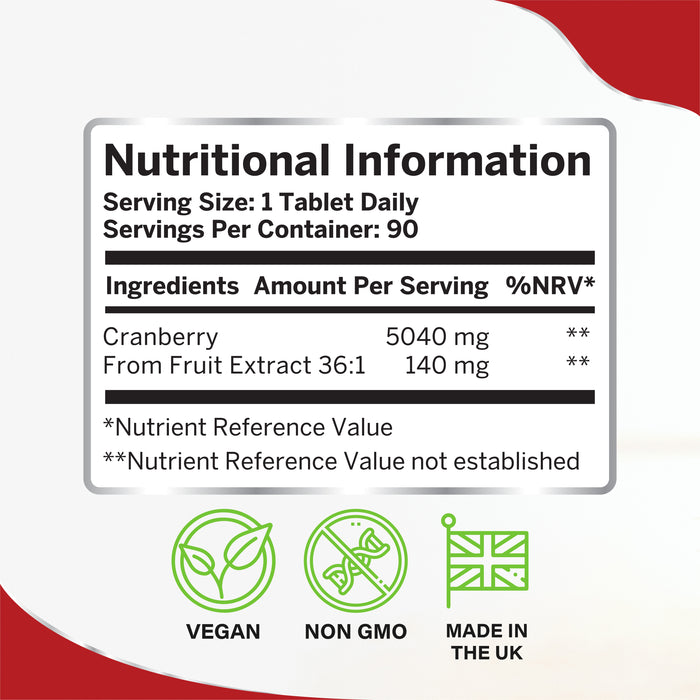 Cranberry Supplement for Urinary Tract & Bladder Support – High Strength Fruit Extract 5040mg, 90 Vegan Tablets