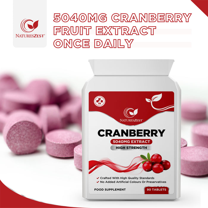 Cranberry Supplement for Urinary Tract & Bladder Support – High Strength Fruit Extract 5040mg, 90 Vegan Tablets