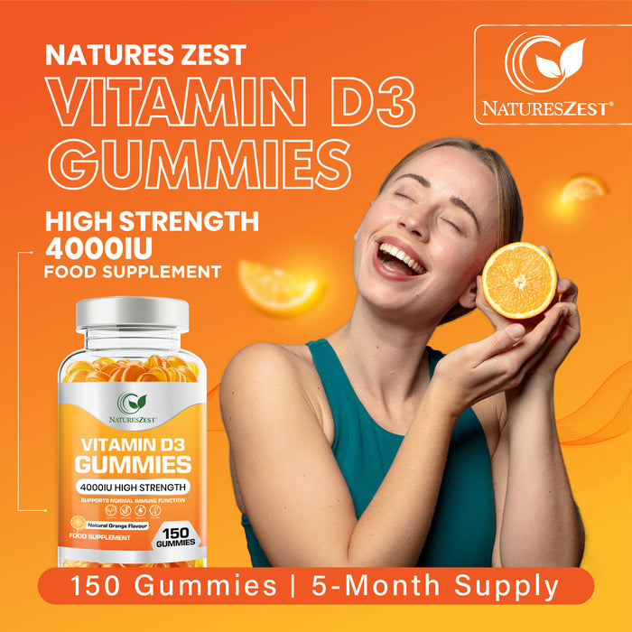 Vitamin D3 Gummies for Bone, Muscle & Immune Support – High Strength 4000 IU, 150 Vegetarian-Friendly Gummies