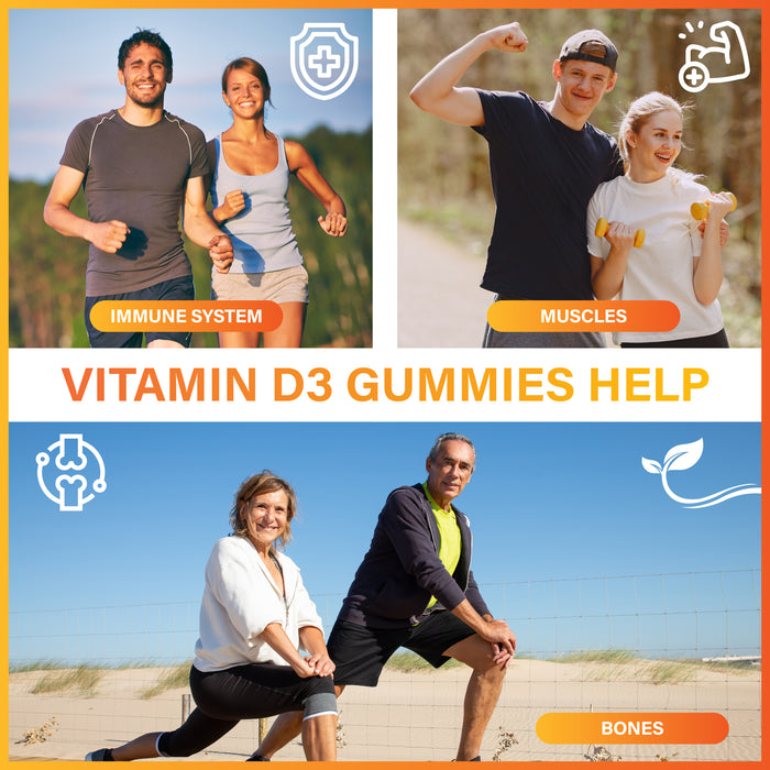 Vitamin D3 Gummies for Bone, Muscle & Immune Support – High Strength 4000 IU, 150 Vegetarian-Friendly Gummies