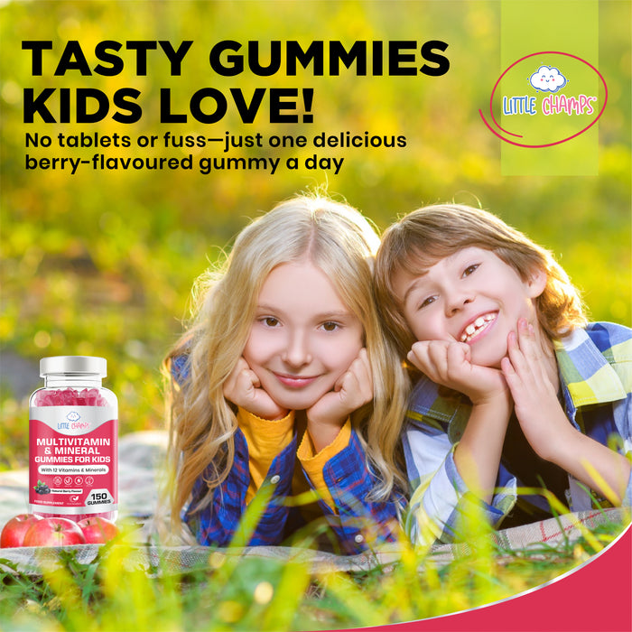 Kids Multivitamin Gummies for Immunity & Energy Support – With 12 Essential Vitamins, Natural Berry Flavour, 150 Gummies