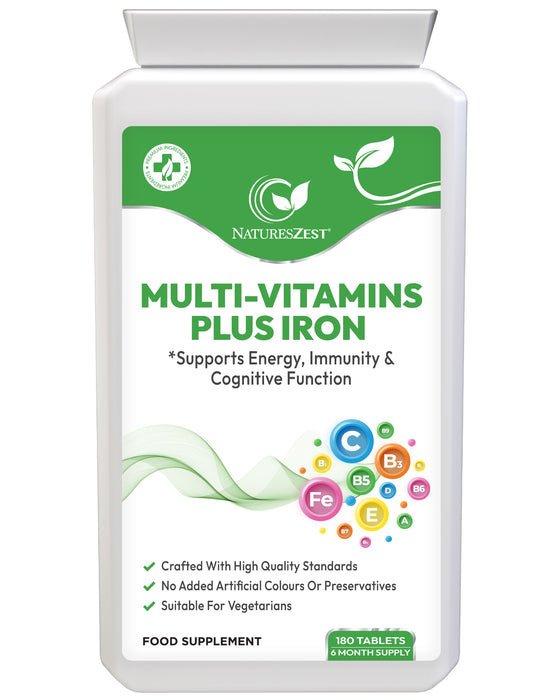 Multivitamin Plus Iron – High Strength Formula Energy, Immunity & Cognitive Support 180 Vegetarian Tablets (6-Month Supply)
