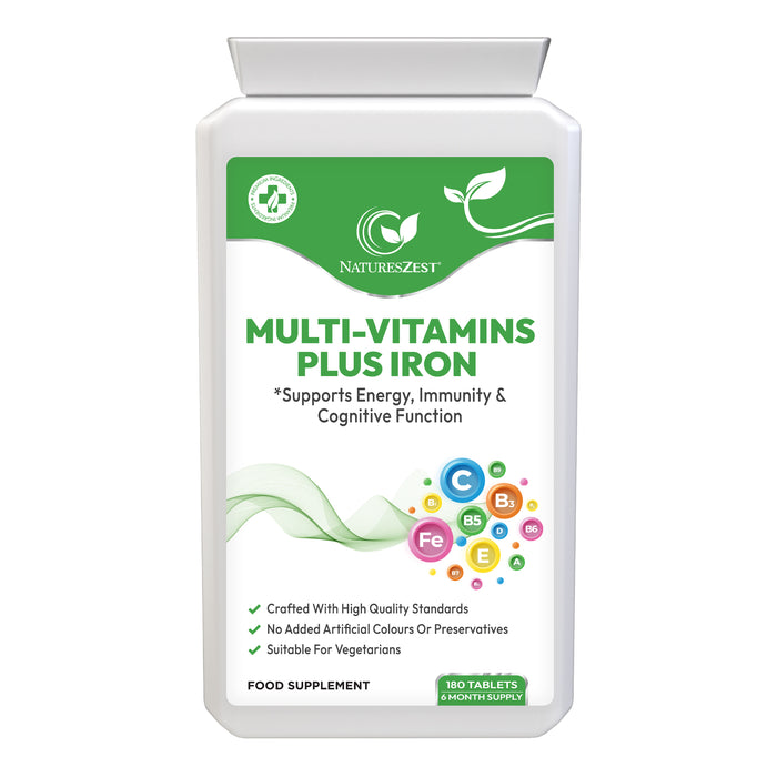 Multivitamin Plus Iron – High Strength Formula Energy, Immunity & Cognitive Support 180 Vegetarian Tablets (6-Month Supply)