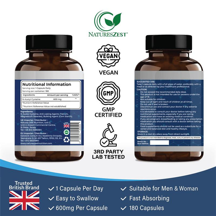 NAC Supplement for Liver Health, Detox & Immune Support – High Strength N-Acetyl-Cysteine 600mg, 120 Capsules