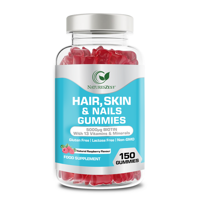 Hair, Skin & Nails Gummies 5000μg Biotin, Natural Raspberry Flavour, 150 Vegan Gummies for Men & Women