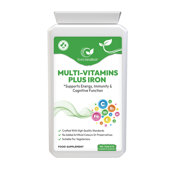 Multivitamin Plus Iron – High Strength Formula Energy, Immunity & Cognitive Support 180 Vegetarian Tablets (6-Month Supply)