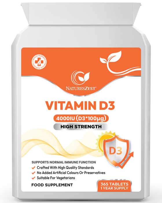 Vitamin D3 4000 IU – High Strength Support for Bones, Muscles, Teeth, Immunity & Calcium Absorption 1-Year Supply