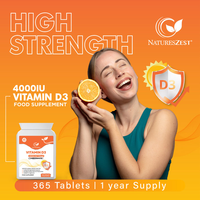 Vitamin D3 4000 IU for Bones, Muscles & Immune Support – High Strength, 1-Year Supply for Teeth & Calcium Absorption 365 Tablets