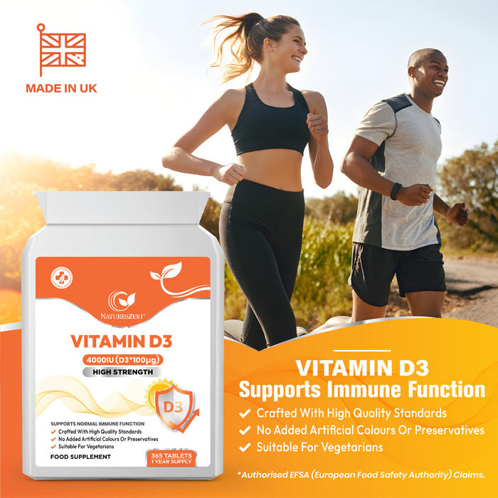 Vitamin D3 4000 IU for Bones, Muscles & Immune Support – High Strength, 1-Year Supply for Teeth & Calcium Absorption 365 Tablets