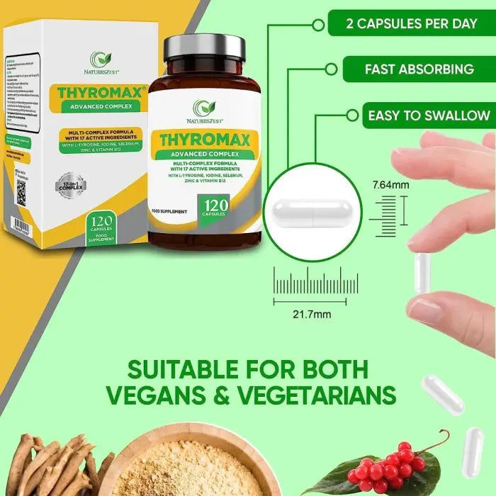 Thyroid Support Supplement for Women & Men - 120 Vegan Capsules Natures Zest