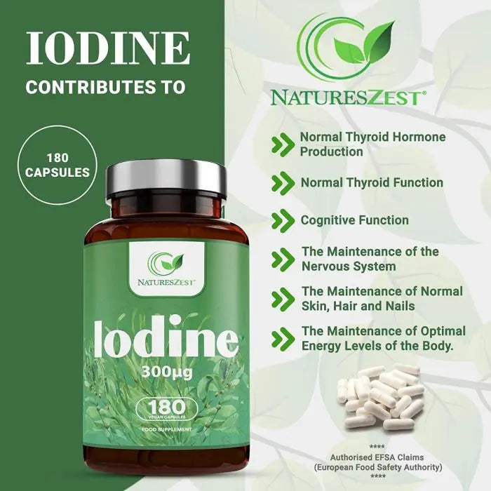 High Strength Iodine Supplement to Help Support Normal Thyroid Function - 180 Vegan Capsules Natures Zest