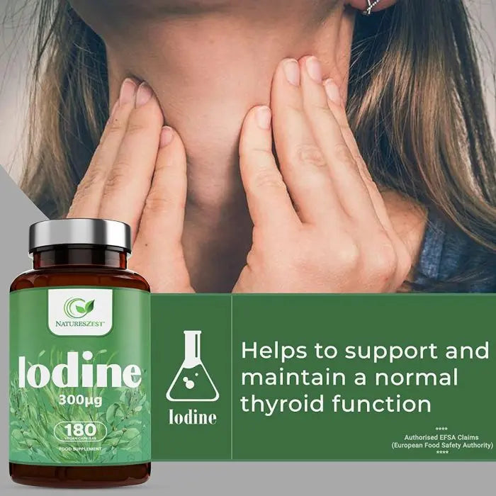 High Strength Iodine Supplement to Help Support Normal Thyroid Function - 180 Vegan Capsules Natures Zest