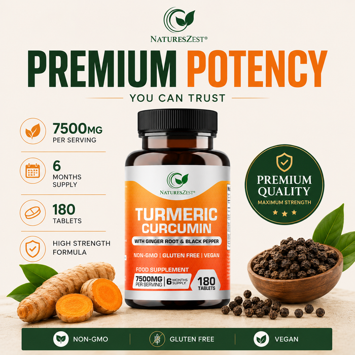 Turmeric Curcumin for Joint Comfort & Mobility Support– High Strength 7500mg Complex with Black Pepper & Ginger, 180 Tablets