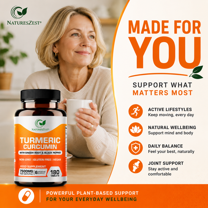 Turmeric Curcumin for Joint Comfort & Mobility Support– High Strength 7500mg Complex with Black Pepper & Ginger, 180 Tablets