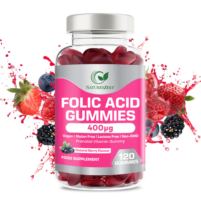 Folic Acid Gummies 400μg – Prenatal Vitamin for Women, Natural Berry Flavour, 120 Gummies