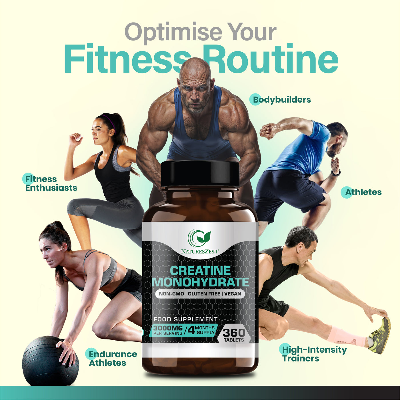 Bandini Creatine Monohydrate Tablets - 3000mg Per Serving, 300 Tablets, Vegan & Micronized