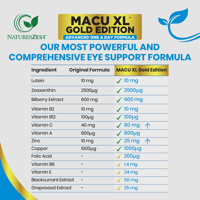 Macu XL Gold Edition Eye Support Supplement for Men & Women - 120 Vegan Capsules