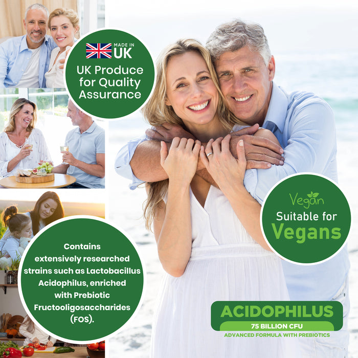 Lactobacillus Acidophilus 75 Billion CFU Probiotic with Prebiotics 120 Capsules