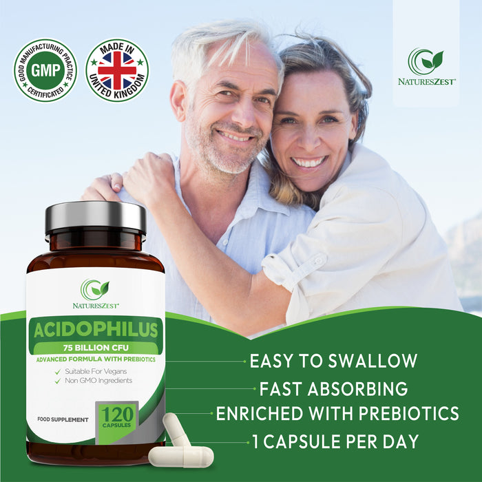 Lactobacillus Acidophilus 75 Billion CFU Probiotic with Prebiotics 120 Capsules