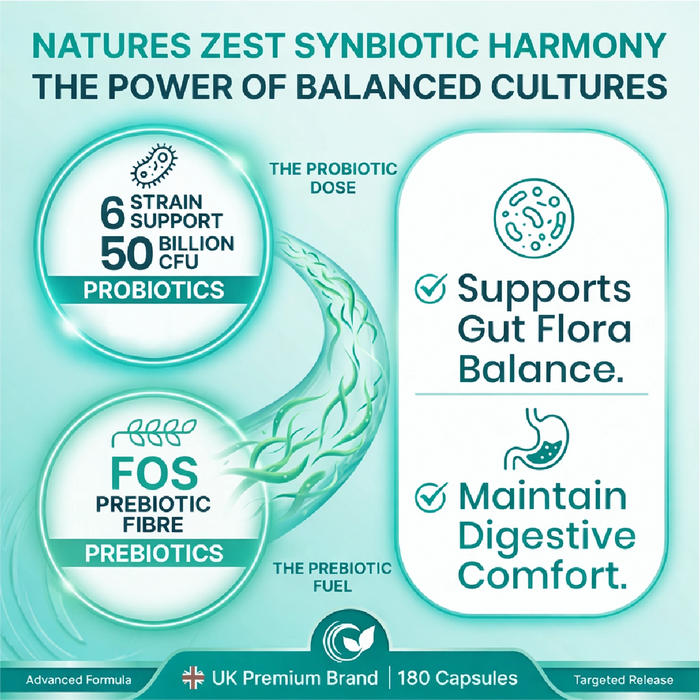 Daily Probiotic 50 Billion CFU with 6 Strains – Gut, Digestive & Immune Support with Prebiotics, 180 Capsules