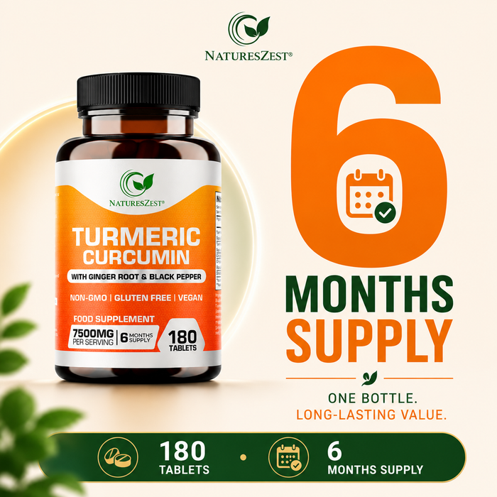 Turmeric Curcumin for Joint Comfort & Mobility Support– High Strength 7500mg Complex with Black Pepper & Ginger, 180 Tablets