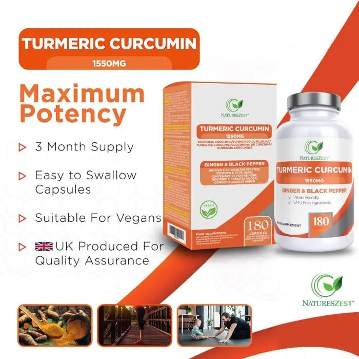 Turmeric And Black Pepper Capsules - Turmeric 1550mg Complex With Ginger Natures Zest