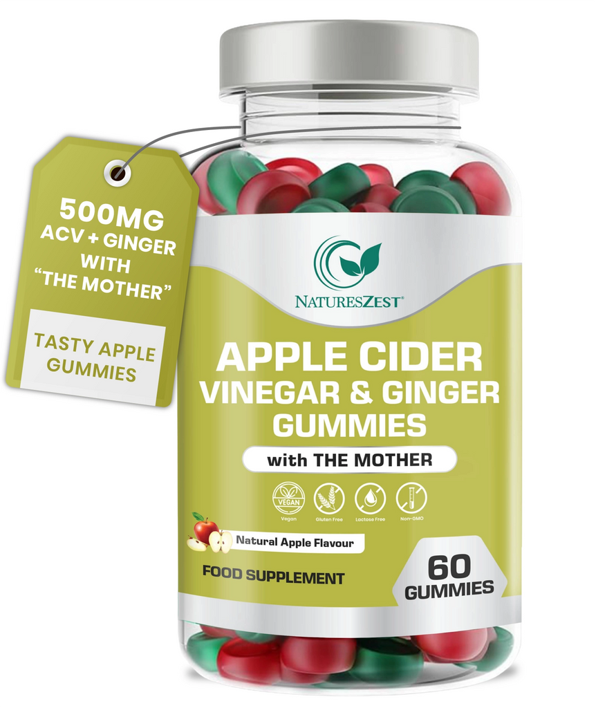 Apple Cider Vinegar & Ginger Gummies Mother ACV + 10mg Ginger per Serving Apple Flavour 60 Gummies