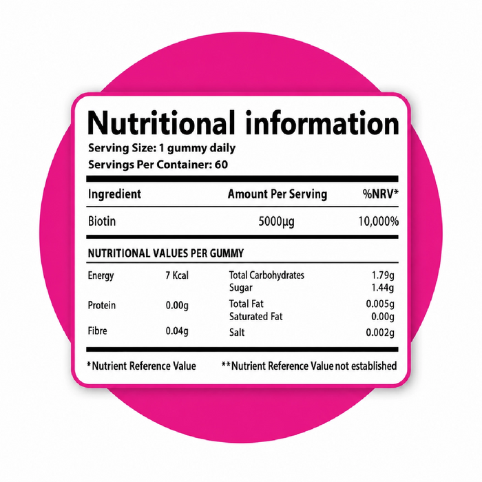 Biotin Gummies for Hair, Skin & Nail Support – 5000µg, Natural Strawberry Flavour, 60 Vegan Gluten-Free Non-GMO Gummies