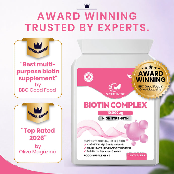Biotin Complex for Hair, Skin & Nail Health – High Strength 10,000µg Vitamin B7, 120 Vegan Biotin Tablets