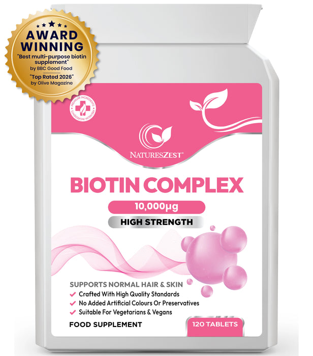 Biotin Complex for Hair, Skin & Nail Health – High Strength 10,000µg Vitamin B7, 120 Vegan Biotin Tablets