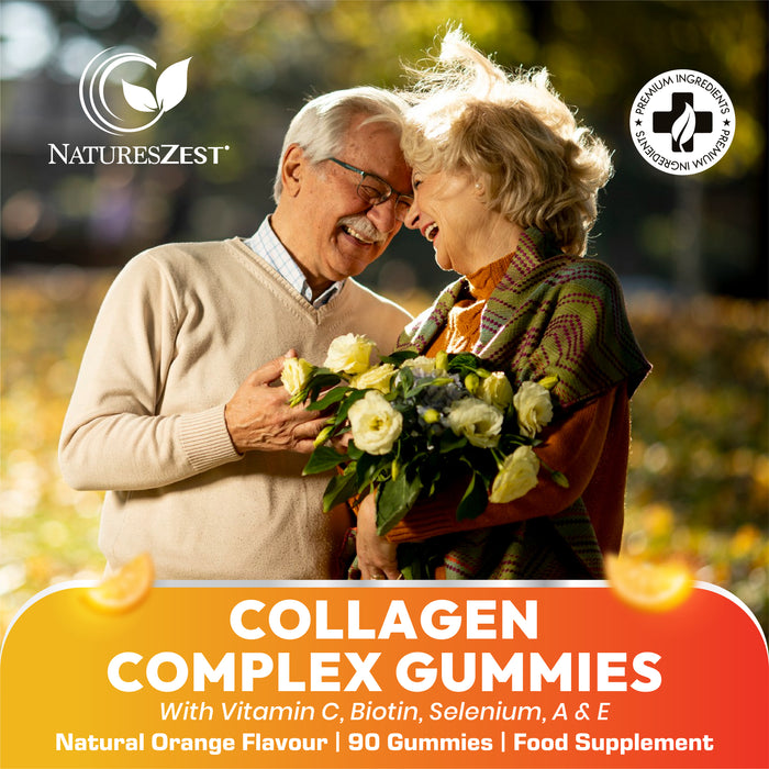 Collagen Complex Gummies for Women & Men, 500mg Collagen with Biotin, Vitamin C, E, Supports Hair, Skin, Nails, Natural Orange Flavour, 90 Gummies