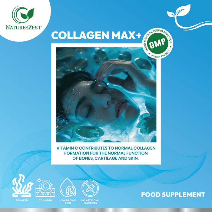 COLLAGEN MAX+ with Hyaluronic Acid & Seaweed, Marine Collagen Capsules for Skin, Hair & Nails, Vitamins C, E, Biotin, No Additives, 60 Capsules