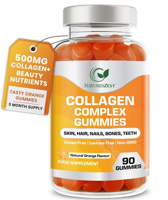 Collagen Gummies for Hair, Skin & Nail Support – With 500mg Collagen, Biotin, Vitamins C & E, Natural Orange Flavour, 90 Gummies