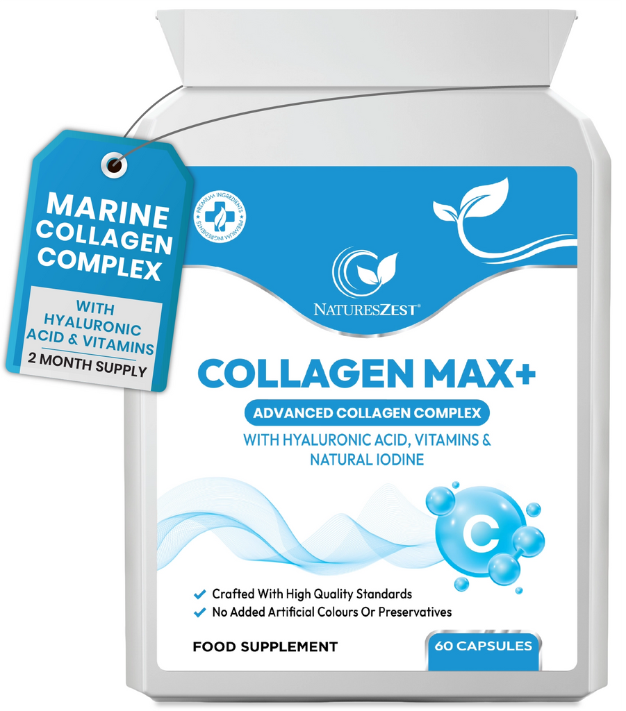 Collagen Capsules Skin Hair & Nail Health – Collagen MAX+ Hyaluronic Acid Seaweed Vitamins C & E Biotin 60 Capsules