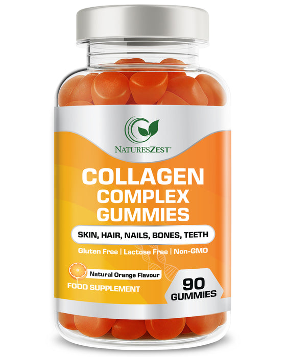 Collagen Complex Gummies for Women & Men, 500mg Collagen with Biotin, Vitamin C, E, Supports Hair, Skin, Nails, Natural Orange Flavour, 90 Gummies
