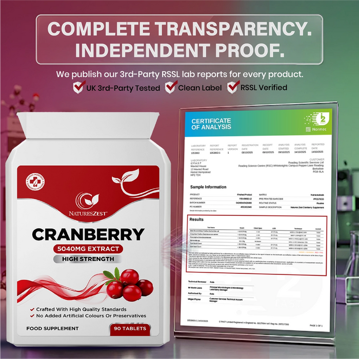 Cranberry Supplement for Urinary Tract & Bladder Support – High Strength Fruit Extract 5040mg, 90 Vegan Tablets