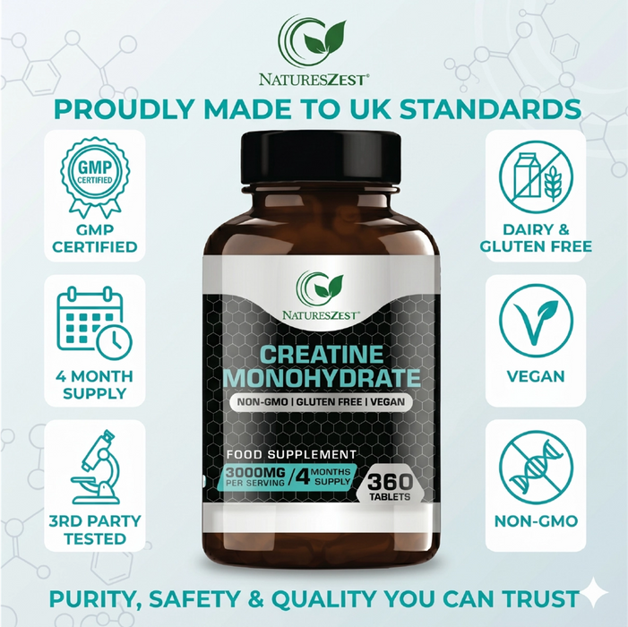 Creatine Tablets for Energy, Strength & Performance – High Strength Creatine Monohydrate 3000mg, 360 Tablets for Men & Women