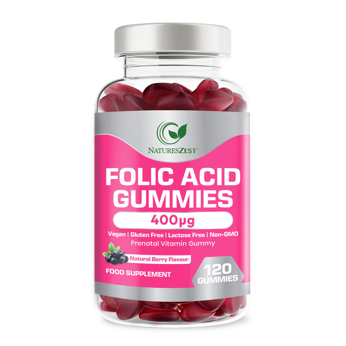 Folic Acid Gummies 400μg – Prenatal Vitamin for Women, Natural Berry Flavour, 120 Gummies
