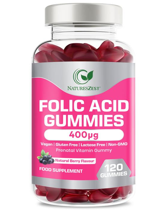 Folic Acid Gummies 400μg – Prenatal Vitamin for Women, Natural Berry Flavour, 120 Gummies