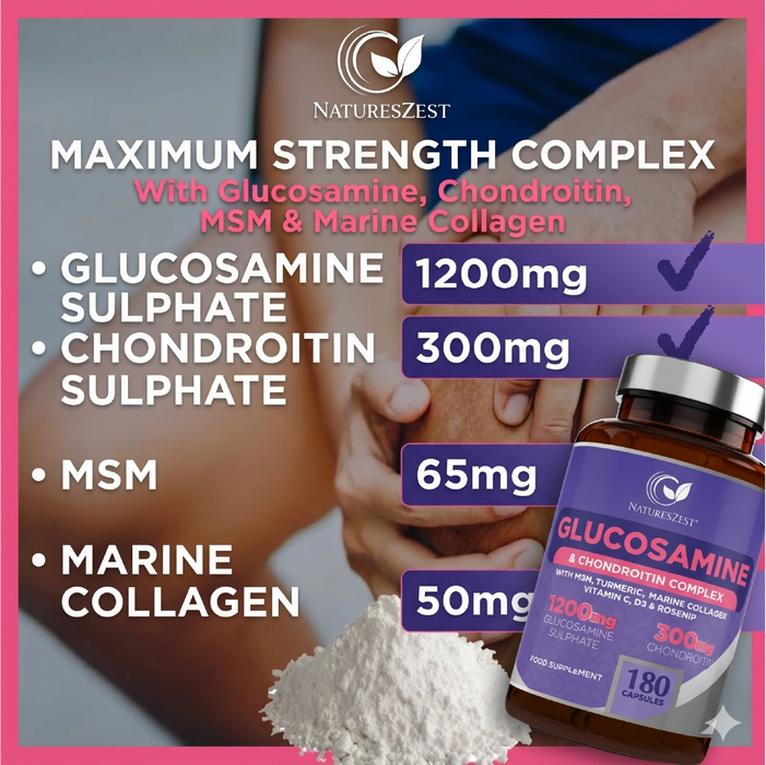 Joint Care Supplement with Glucosamine, Chondroitin & MSM – High Strength Complex, 180 Capsules for Mobility & Flexibility Support
